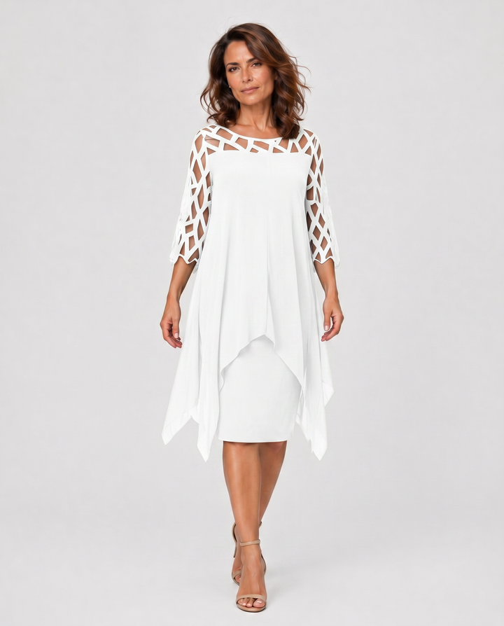 MARTINA™|VESTITO MIDI ELEGANTE CON MANICHE IN RETE E STRATI LEGGERI