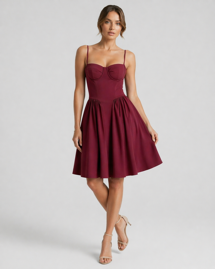 VITTORIA™|VESTITO MIDI CON CORPETTO STRUTTURATO E GONNA AMPIA