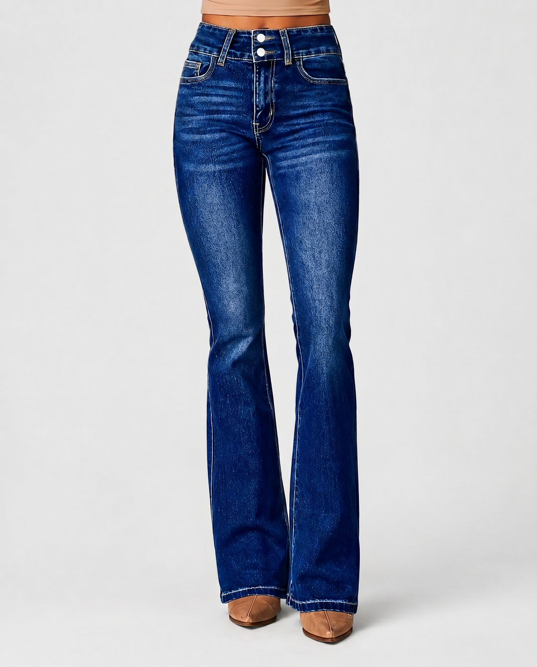 MARYLÈNE™|JEANS A VITA ALTA A GAMBA LARGA ALLA MODA