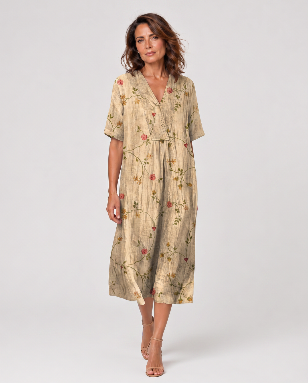 FIORALE™|VESTITO MIDI STAMPATO CON LINEA FLUIDA