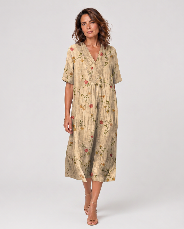 FIORALE™|VESTITO MIDI STAMPATO CON LINEA FLUIDA