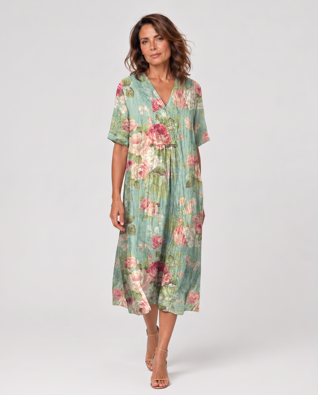 FIORALE™|VESTITO MIDI STAMPATO CON LINEA FLUIDA