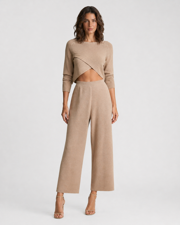 ALESSIA™|SET ELEGANTE CON TOP INCROCIATO E PANTALONI A VITA ALTA