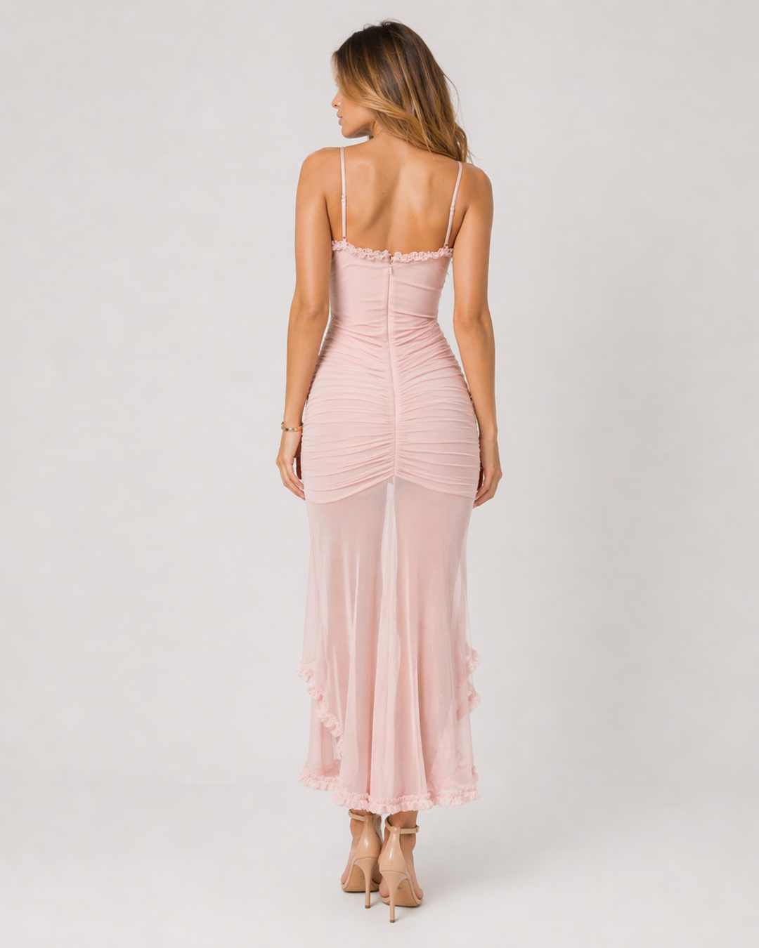 DALILA™|VESTITO MIDI DRAPPEGGIATO CON VOLANT
