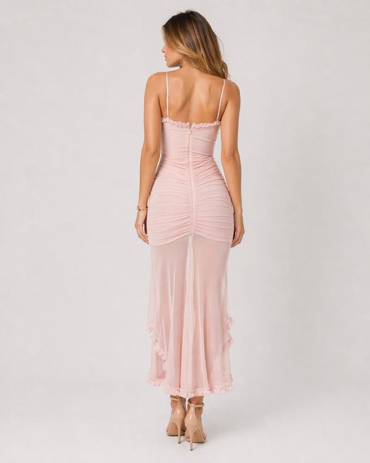 DALILA™|VESTITO MIDI DRAPPEGGIATO CON VOLANT
