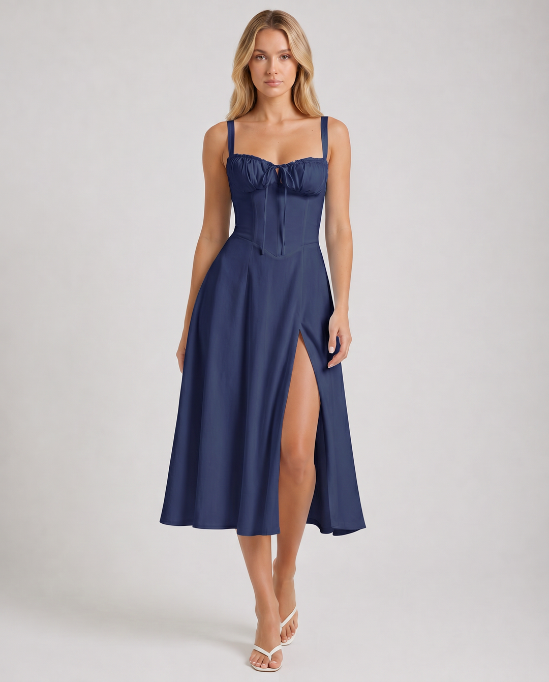 ALESSIA™|VESTITO MIDI CON CORSETTO E SPACCO LATERALE