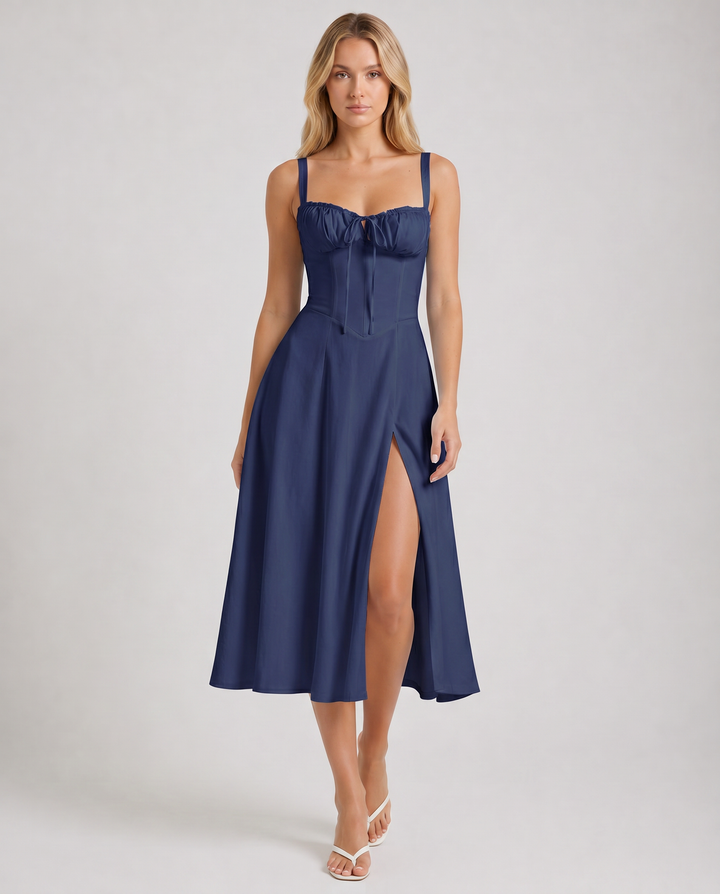 ALESSIA™|VESTITO MIDI CON CORSETTO E SPACCO LATERALE