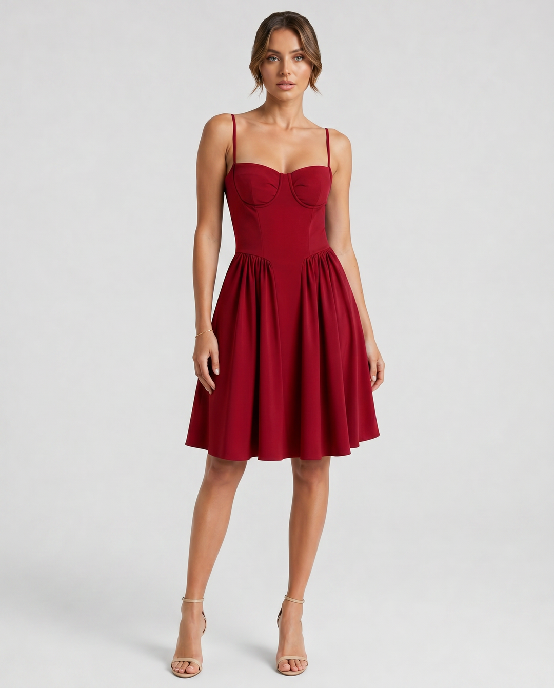 VITTORIA™|VESTITO MIDI CON CORPETTO STRUTTURATO E GONNA AMPIA