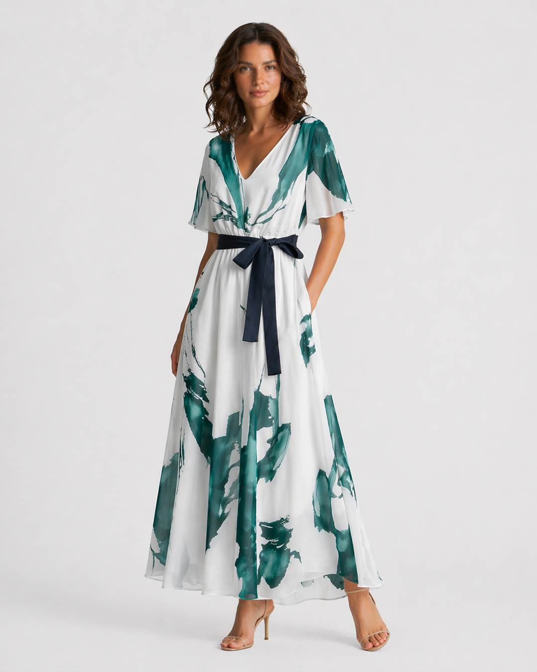 BIANCA™|VESTITO MIDI FLOREALE CON CINTURA ANNODATA