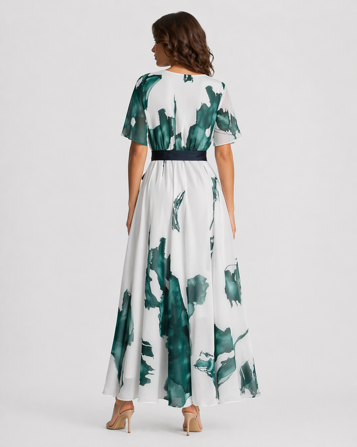 BIANCA™|VESTITO MIDI FLOREALE CON CINTURA ANNODATA
