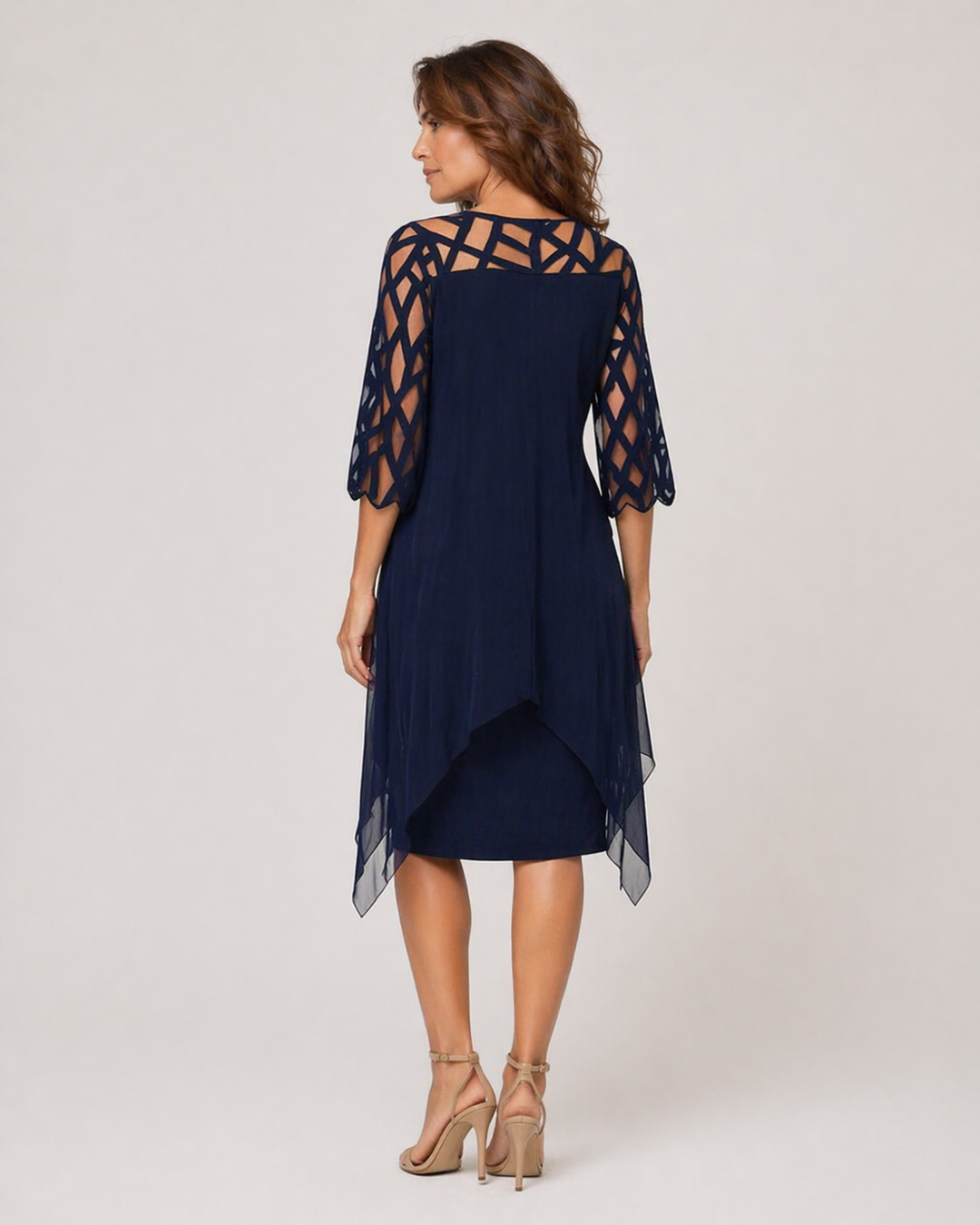 MARTINA™|VESTITO MIDI ELEGANTE CON MANICHE IN RETE E STRATI LEGGERI