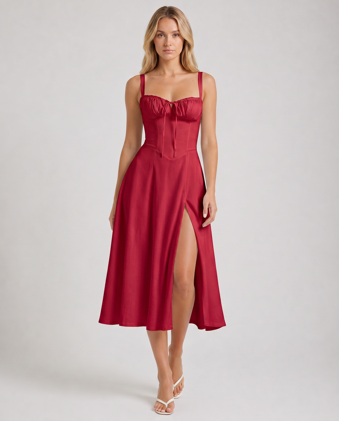ALESSIA™|VESTITO MIDI CON CORSETTO E SPACCO LATERALE