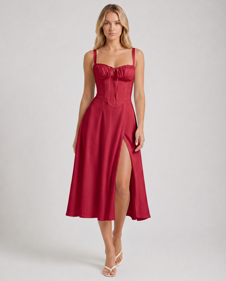 ALESSIA™|VESTITO MIDI CON CORSETTO E SPACCO LATERALE