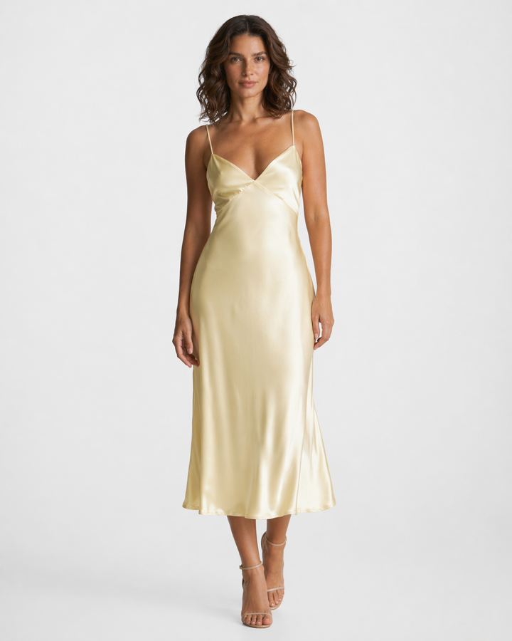 LIVIA™|VESTITO MIDI SATINATO CON SPALLINE SOTTILI